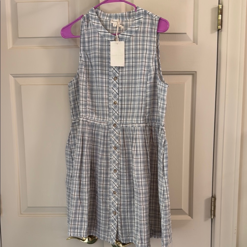 🍒Hem & Thread Blue and Cream Pleated Sundress